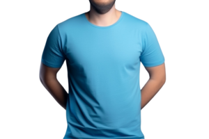 ai generato uomo nel blu t camicia modello su trasparente sfondo png Immagine
