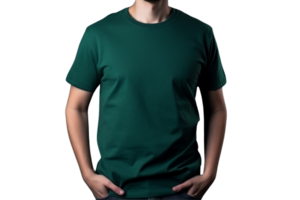 ai généré homme dans vert t chemise maquette sur transparent Contexte png image