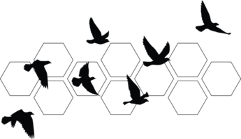 fliegende Vögel Silhouetten Mustertapete. png transparent. isolierter vogel fliegt. Tattoo-Design. vorlage für karte, paket und tapete.