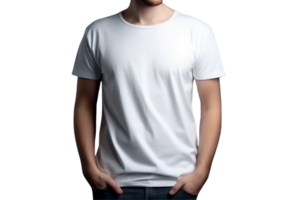 AI generated Man in white t shirt mockup on transparent background PNG image