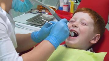 dentista examina bebé dientes. pediátrico odontología video