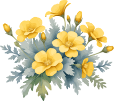 AI generated Watercolor style of yellow flowers illustration isolated on transparent background png, pastel color perfect design for greeting card and special event png