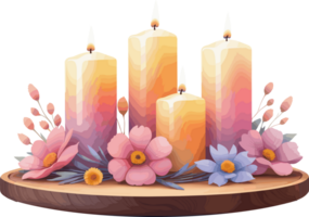 AI generated Glowing candles and flowers illustration on transparent background for special night and relaxation png