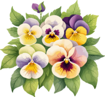 AI generated Bunch of colorful pansy flowers illustration, watercolor painting design for special event, mother or greeting card png