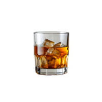 ai generado vaso de whisky con hielo en un mesa png