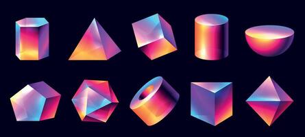 Gradient shape objects. Minimalistic modern perspective shapes, abstract colorful geometric forms. Vector colorful set.