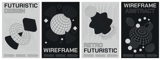 moderno estructura metálica carteles retro futurista moderno cuadrícula formas de diferente tamaños, Años 80 y 90s geométrico contemporáneo obra de arte vector folletos diseño Bosquejo