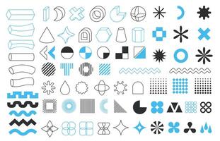 Memphis elements. Geometric abstract shapes minimal style, modern monochrome set of simple shapes with colored elements. Vector isolated collection