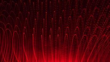 Abstract background with wavy shape particles, digital red waves. Seamless loop 4k video