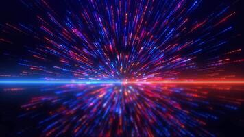 Abstract colorful background with bright neon rays and glowing lines. neon lines or light stripes go up and down.  Seamless looping animation video
