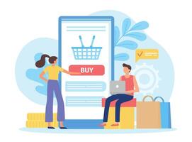 Online shopping in internet shop use smartphone app vector