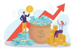 Profit money increase, happy and successful businessman vector