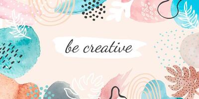 Abstract watercolor banner. Creative poster for motivation or art school with brush paint stain, splash and texture. Modern vector pattern