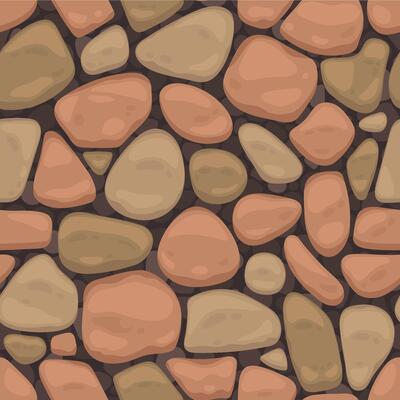 Cartoon paving street. Floor pavement tile, garden patio and road sidewalk paving plan, seamless pattern of cobblestone walkway. Vector texture