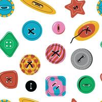 Clothing buttons pattern. Seamless print of colorful sewing decorated fabric accessories, tailor dressmaking elements for wrapping paper textile. Vector texture