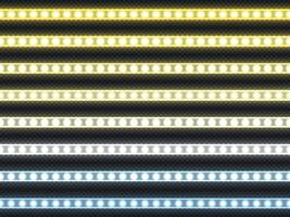 White LED strip. Realistic white light decorative ribbon of different color temperature 3000 and 6500 Kelvin. Vector glowing diode tapes isolate set