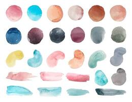 Watercolor abstract shapes. Minimalist geometric paint splash, stain and brush stroke. Colorful blobs with realistic art texture vector set