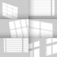 Window shadows. Realistic overlay shadow effect from jalousie. Natural sunlight from windows on walls mockup for product scene, vector set