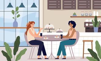 Women friends. Cafe meeting with friends coffe break vector