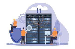 sistema administrador, servidor mantener, apoyo y seguridad concepto. nube red almacenamiento tecnología, administrador de sistemas fijación servidores vector bandera