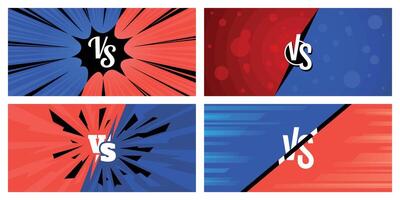 Red Vs blue comics fight background, versus battle with lightning. Sport or game contestant comparison scene with cartoon effect vector set