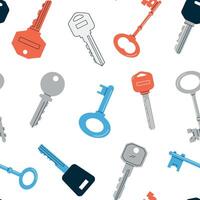 Keys pattern. Seamless print of doodle vintage key collection of different shapes sizes and various heads. Vector texture