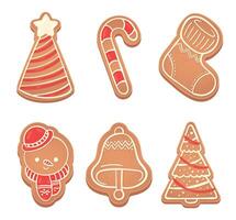 Gingerbread Christmas cookies in form of tree bell and socks vector