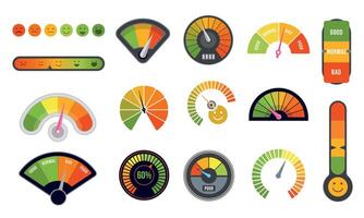 Customer satisfaction meter set. Vector quality indicator and business rating counter. Vector infographic isolated set