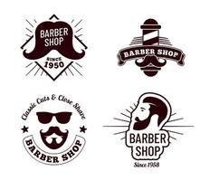 Vintage barber badges. Salon for gentleman haircut old sign. Male face with hipster mustache or beard logotype vector