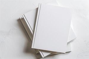 ai generado blanco blanco libros modelo Bosquejo foto