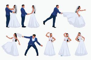 novio y novia conjunto en blanco antecedentes vector