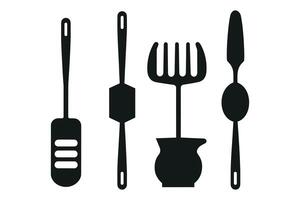 Kitchen Utensils Silhouette Vector, new kitchen tolls black, black silhouette vector