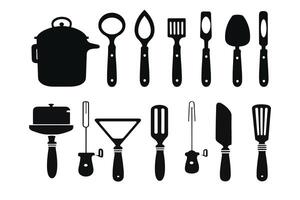 silueta de cocina herramientas vector negro elementos, nuevo, creativo, restaurante herramientas silueta, vector accesorio hotel