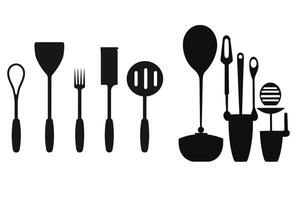 Kitchen Utensils Silhouette Vector, new kitchen tolls black, black silhouette vector