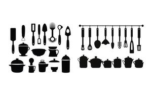 Silhouette of kitchen tools vector black elements, new, creative, restaurant tools silhouette, vector accessory hotel