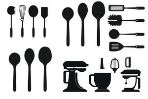 Silhouette of kitchen tools vector black elements, new, creative, restaurant tools silhouette, vector accessory hotel