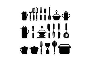 Kitchen Utensils Silhouette Vector, new kitchen tolls black, black silhouette vector