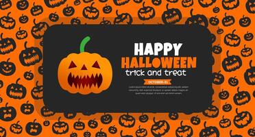 31 October happy Halloween pattern background design with pumpkins. use to background, banner, placard, party invitation card, book cover and poster design template. vector