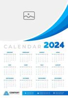 2024 wall Calendar vector illustration. week starts on Sunday, Simple planner design template, 2024 year corporate business calendar design template. use to wall, desk or business planner calendar.