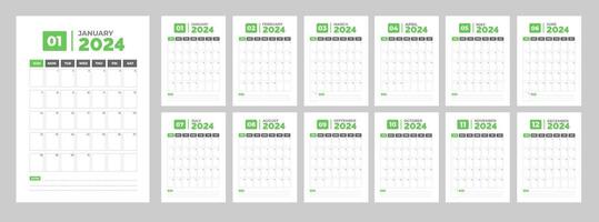 2024 Calendar Desktop Planner Template. Corporate business wall or desk simple Planner calendar with week start Sunday.  Set of 2024 Calendar Planner Template with Place for Photo and Company Logo. vector