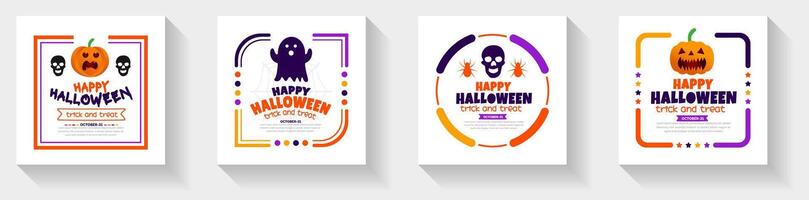 31 October happy Halloween social media post banner design template set with pumpkins and boo. use to background, banner, placard, party invitation card, book cover and poster design. vector