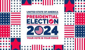 Presidential election 2024 background design template with USA flag. Vote in USA flag banner design. Election voting poster. president voting 2024. Political election 2024 campaign background. vector