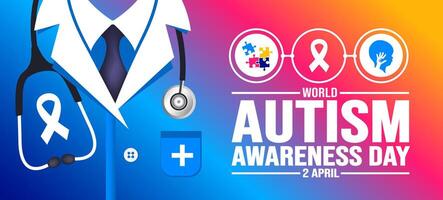 World autism awareness day background template with doctor medical dress and stethoscope. celebrated in 2 April. use to background, banner, card, greeting card, poster, book cover, placard. vector