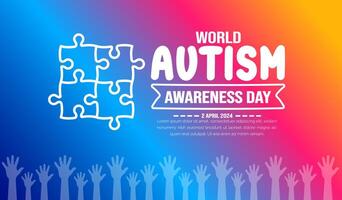 World autism awareness day people raising hands background template celebrated in 2 April. use to banner, card, greeting card, poster, book cover, placard, frame, social media post banner template. vector