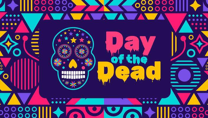 Day of the dead, Dia de los muertos, Dia de Muertos colorful Mexican skull pattern background design template. traditional Mexican holiday poster, party flyer, greeting card, banner and background.