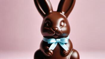 AI generated Photo Of A Closeup Of A Chocolate Easter Bunny With A Ribbon. AI Generated