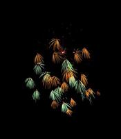 Beautiful green and yellow fireworks exploding in the night sky, isolated on black background photo