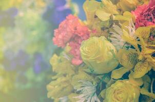 Beautiful bouquet flowers with different types of yellow flowers. Soft filtered effect. photo