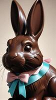 AI generated Photo Of A Closeup Of A Chocolate Easter Bunny With A Ribbon. AI Generated