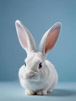 AI generated Photo Of White Rabbit Ear On Pastel Blue Background Easter Day 3D Rendering. AI Generated